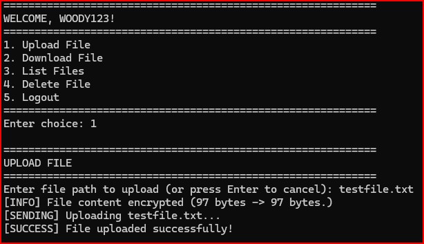 Step 5: DATA ACTION - Client initiating encrypted file transfer loop