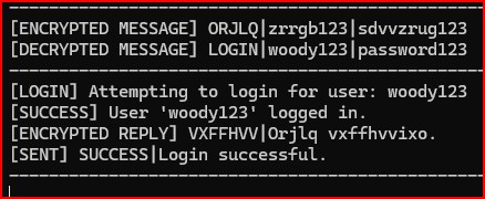 Step 4: AUTH PROOF - Server log confirming ciphertext receipt and decryption